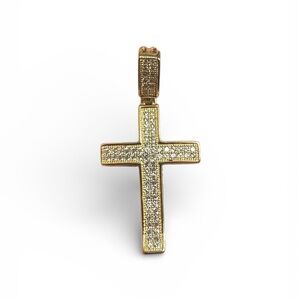 Gold Tone Pavé Cross Pendant | Sparkly CZ Style | Approx. 1.5”